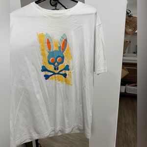 Psycho Bunny White Tee with Blue and Orange Bunny Skull